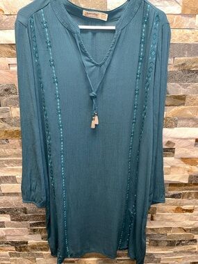 Faded Glory Teal V-Neck Textured Dress      22 PtP